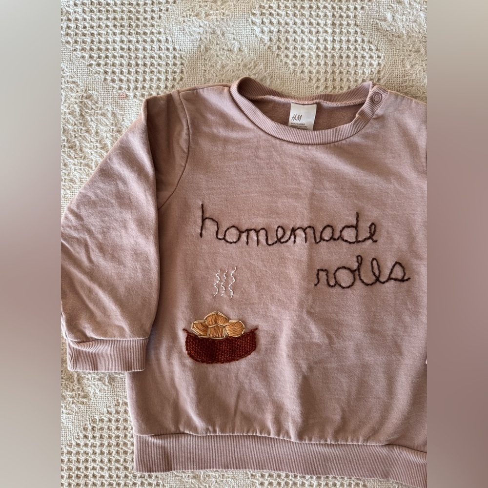 Hand Embroidered “Homemade Rolls” Crewneck Cotton 2T